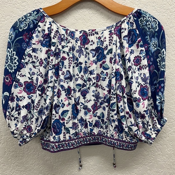 Joie Floral Crop Top Blouse XS button Tie Front - Picture 6 of 6